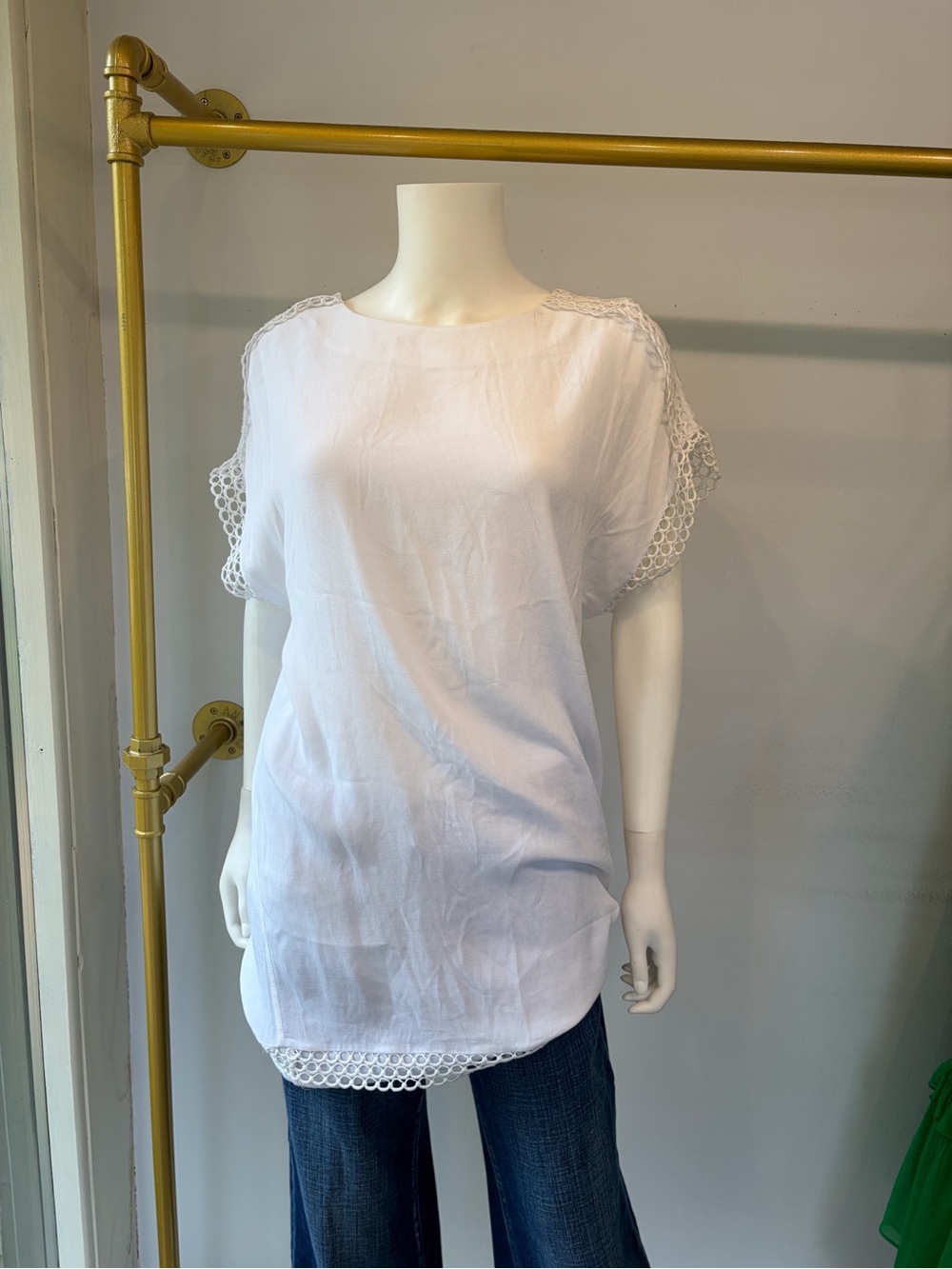 IRO White Crochet-Trim Short Sleeve Womens Top